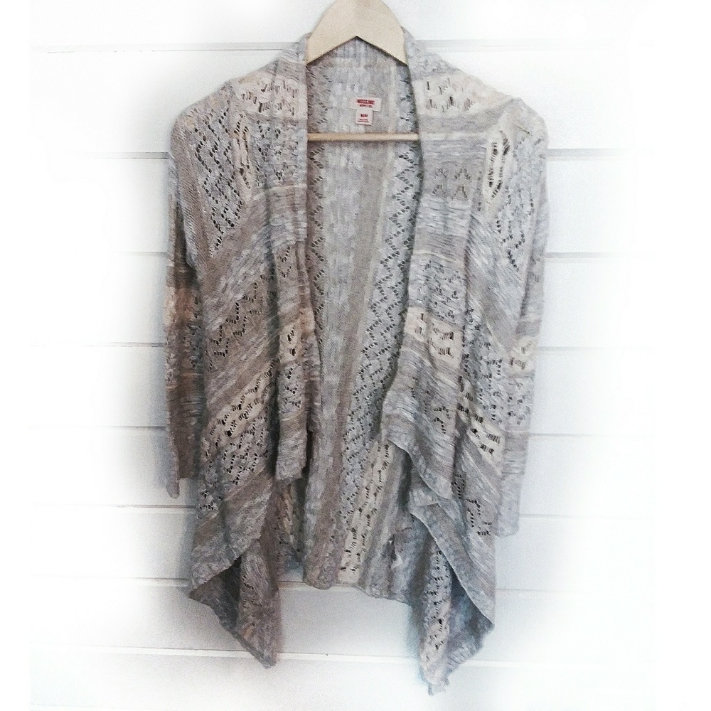 Gray &White Crochet Sweater Cardigan - Medium